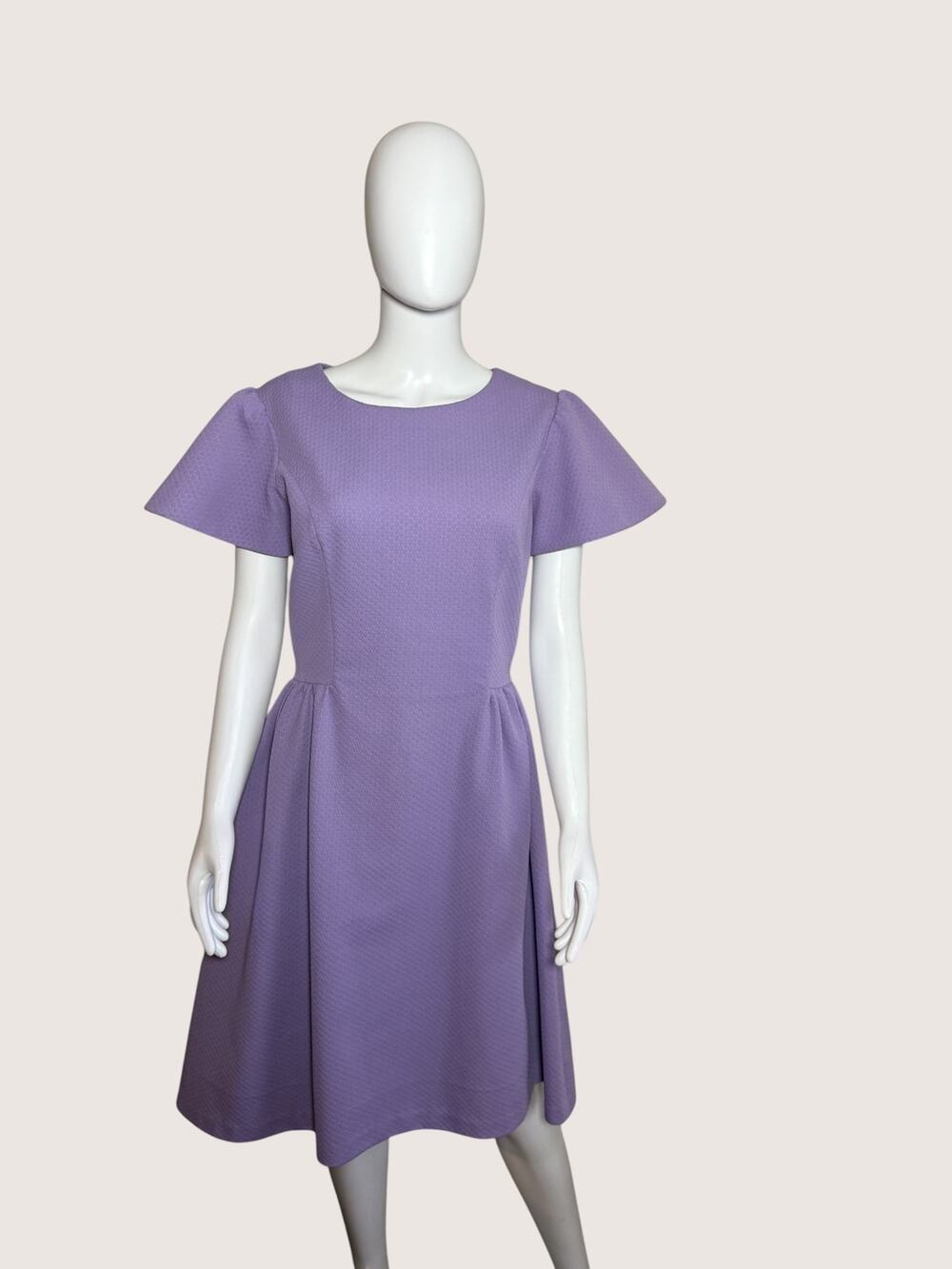 Lilac Textured Fit & Flare Mini Dress with Flutter Sleeves